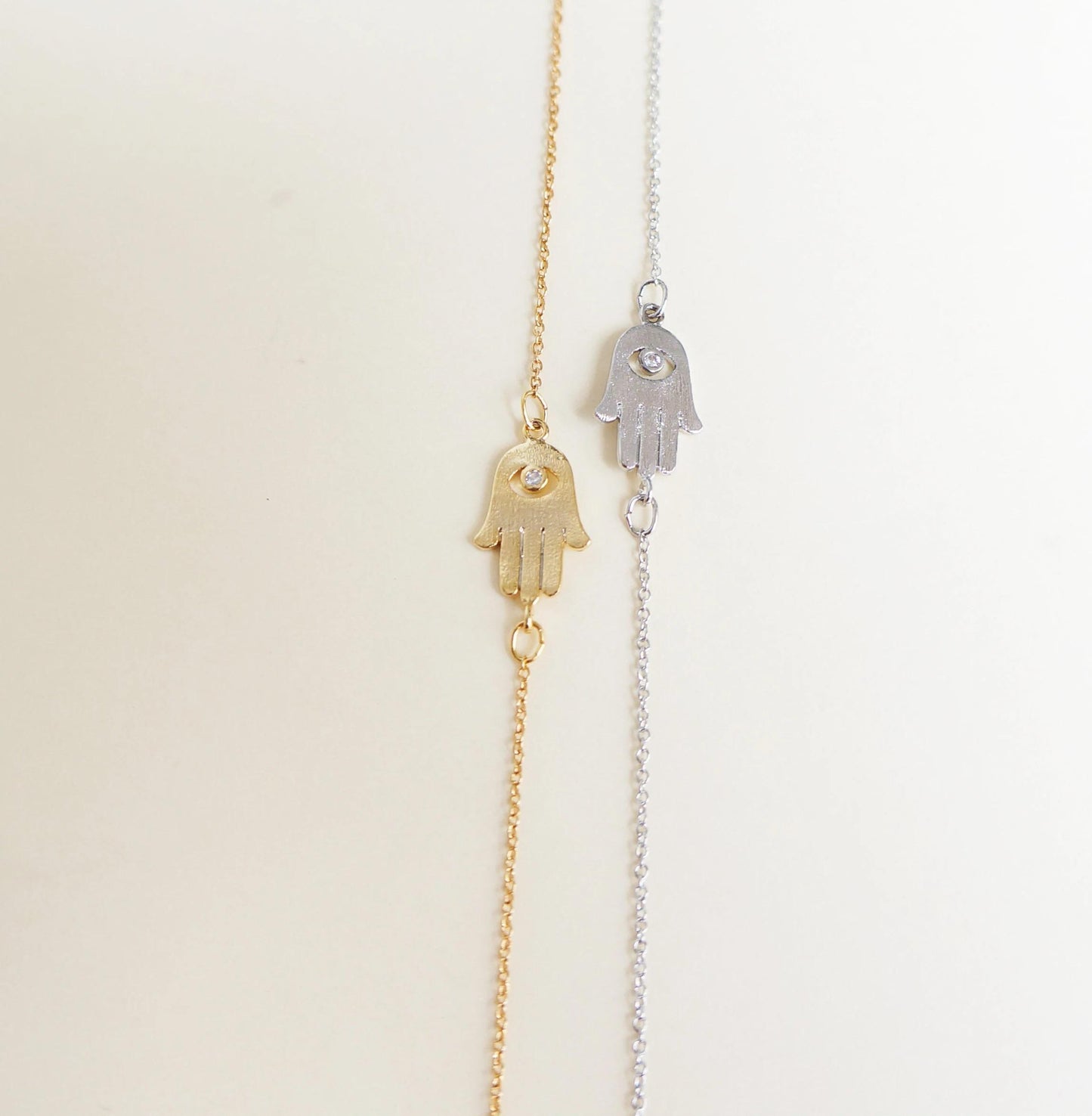 Tiny Gold Hamsa Necklace Hand Protection Necklace Dainty Tiny Charm Daughter Gift Minimal Layering Asymmetrical Necklace Gift for Her