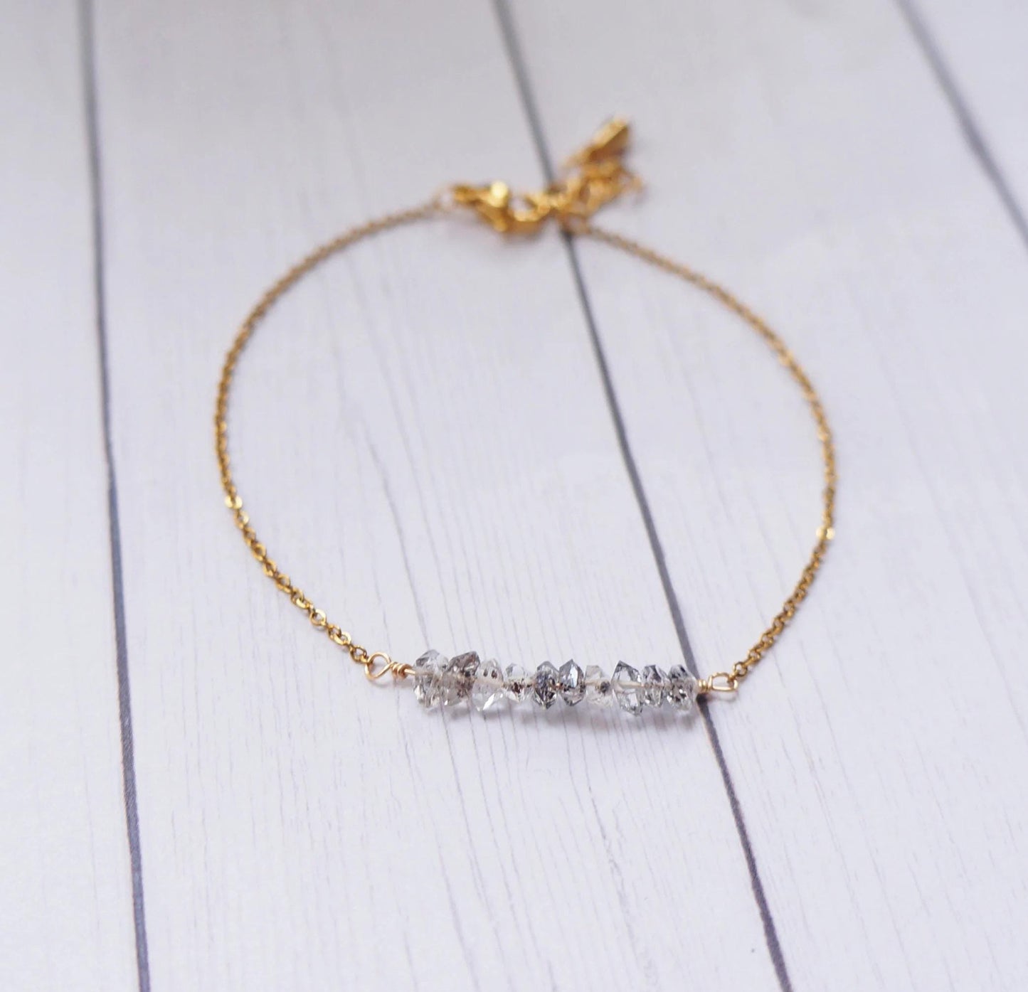 Dainty Herkimer Diamond Bracelet Bridesmaids Gift Idea Delicate Beaded Bracelet Quartz Bracelet Gift for Girlfriend Mother Daughter