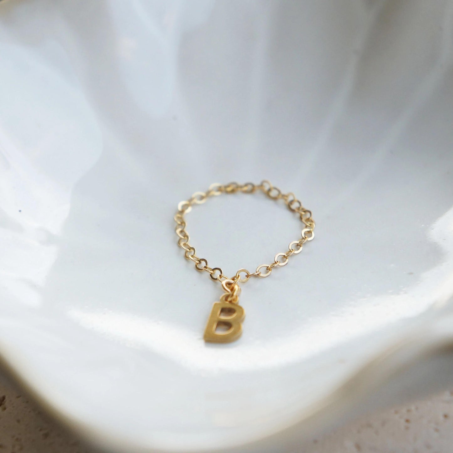 Gold Chain Initial Ring, Personalized Dainty Ring, Custom Initial Jewelry, Gift for Her, Minimalist Jewelry, Permanent Jewelry, Anniversary