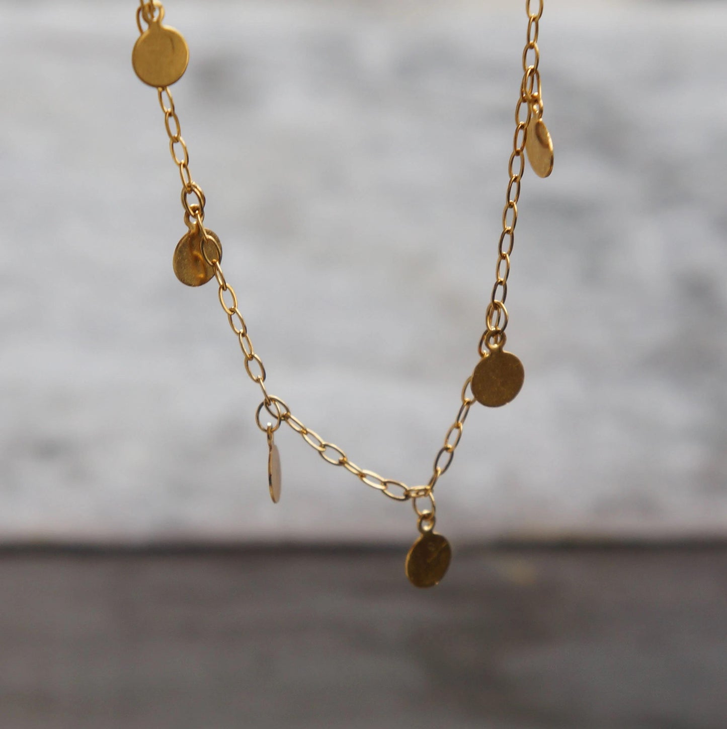 Sparkly Gold Dangling Discs Necklace, Delicate Layered Chain, Gift For Her, Elegant Jewelry, Discs Chain, Dainty