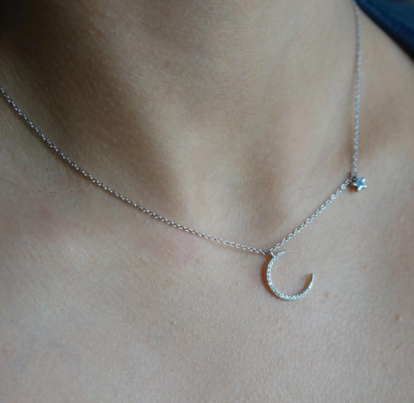 Crescent Moon Star Necklace Moon & Star Delicate Necklace Layering Necklace Jewelry Gift for Women Celestial Necklace