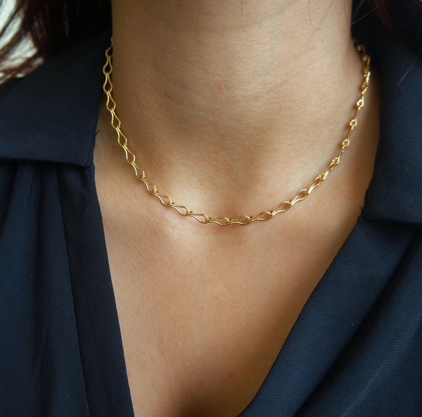 Gold Matte Chain Choker Necklace