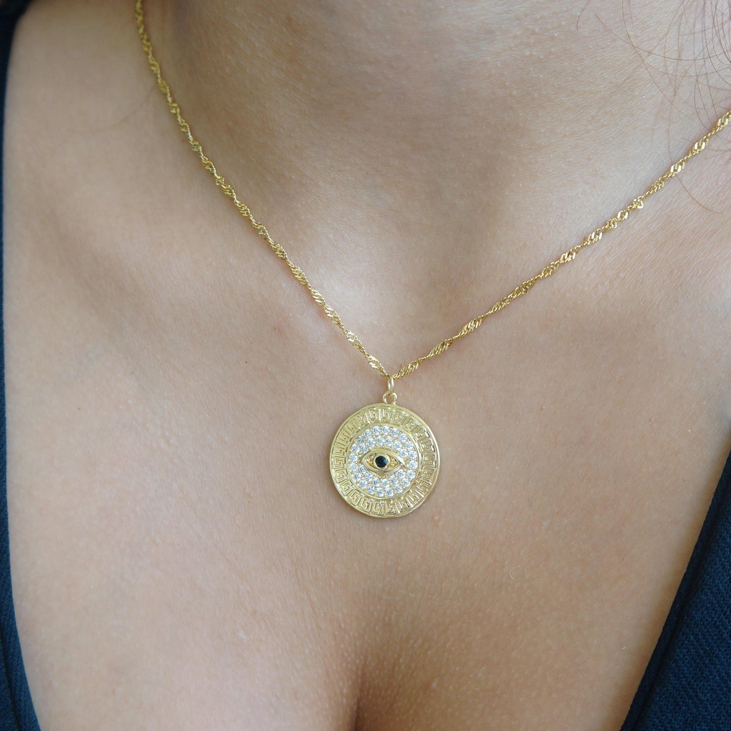 Gold Medallion Necklace Protection Evil Eye