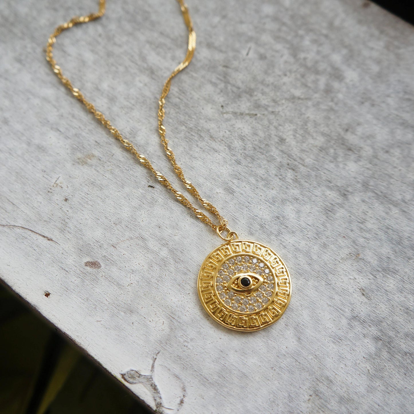 Gold Medallion Necklace Protection Evil Eye