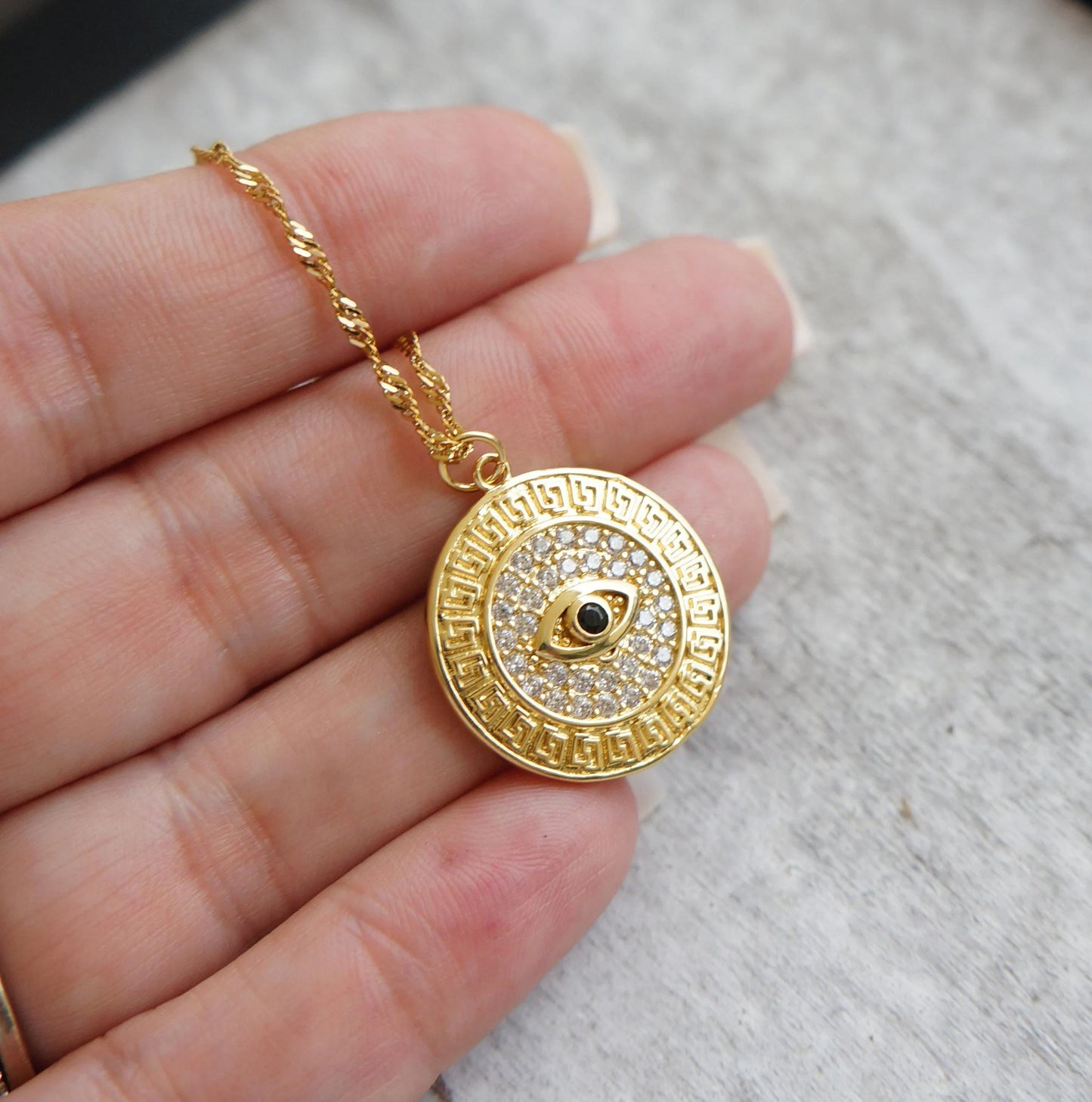 Gold Medallion Necklace Protection Evil Eye