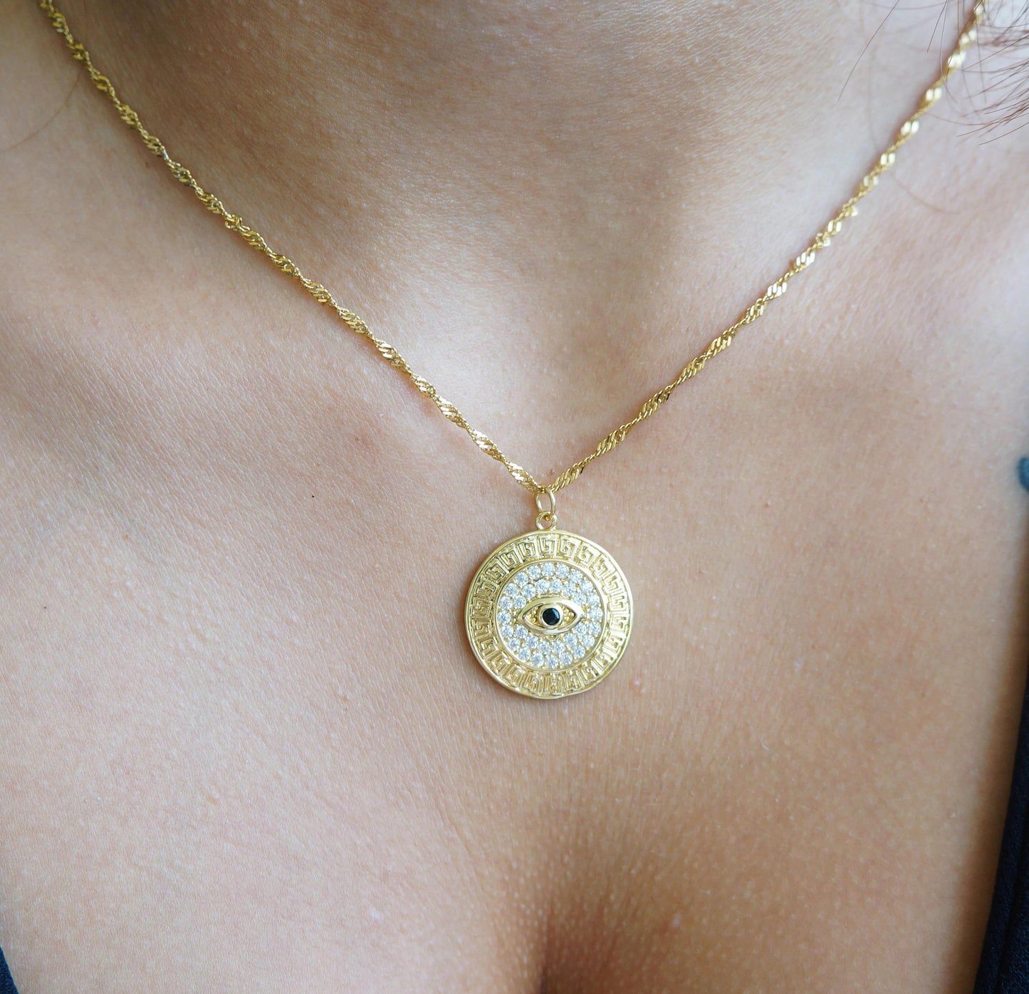 Gold Medallion Necklace Protection Evil Eye