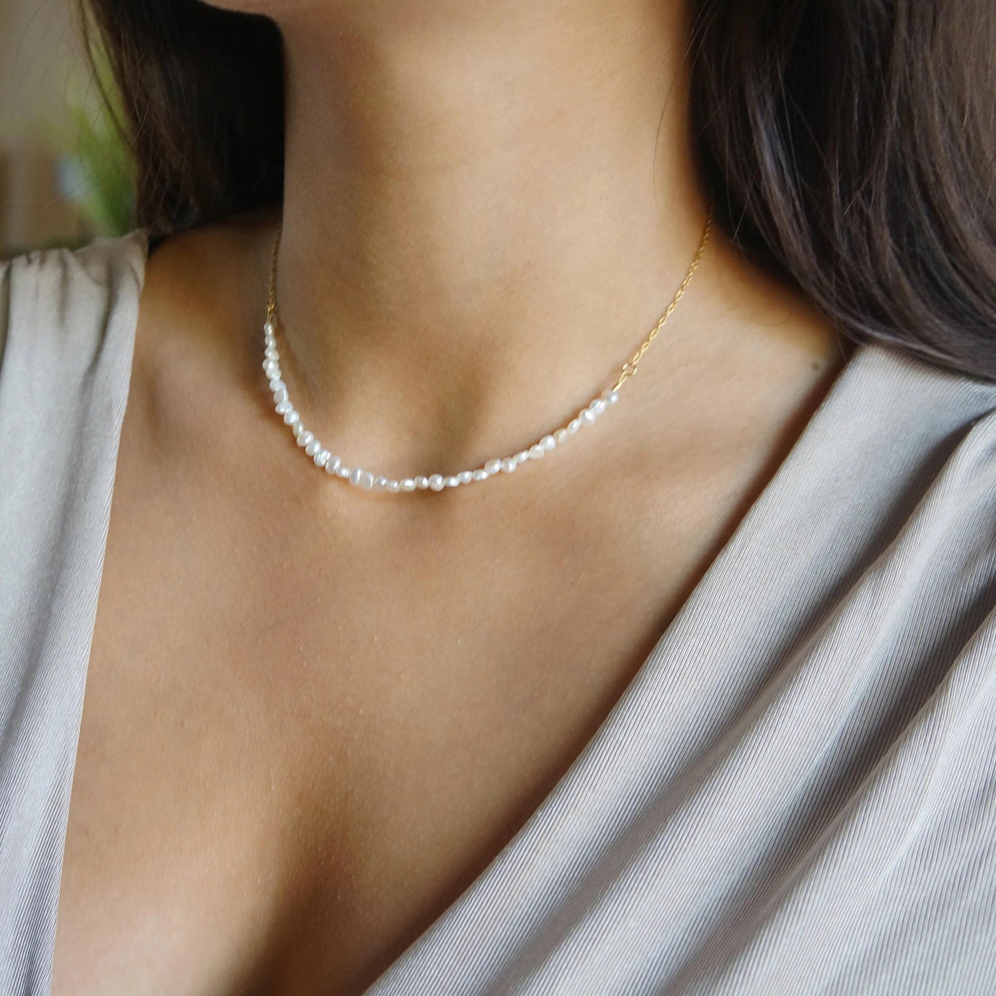 Tiny Pearls Choker Necklace Dainty Pearl Necklace Adjustable Delicate June Birthstone Gift Bridesmaids Necklace Gift Natural Pearls