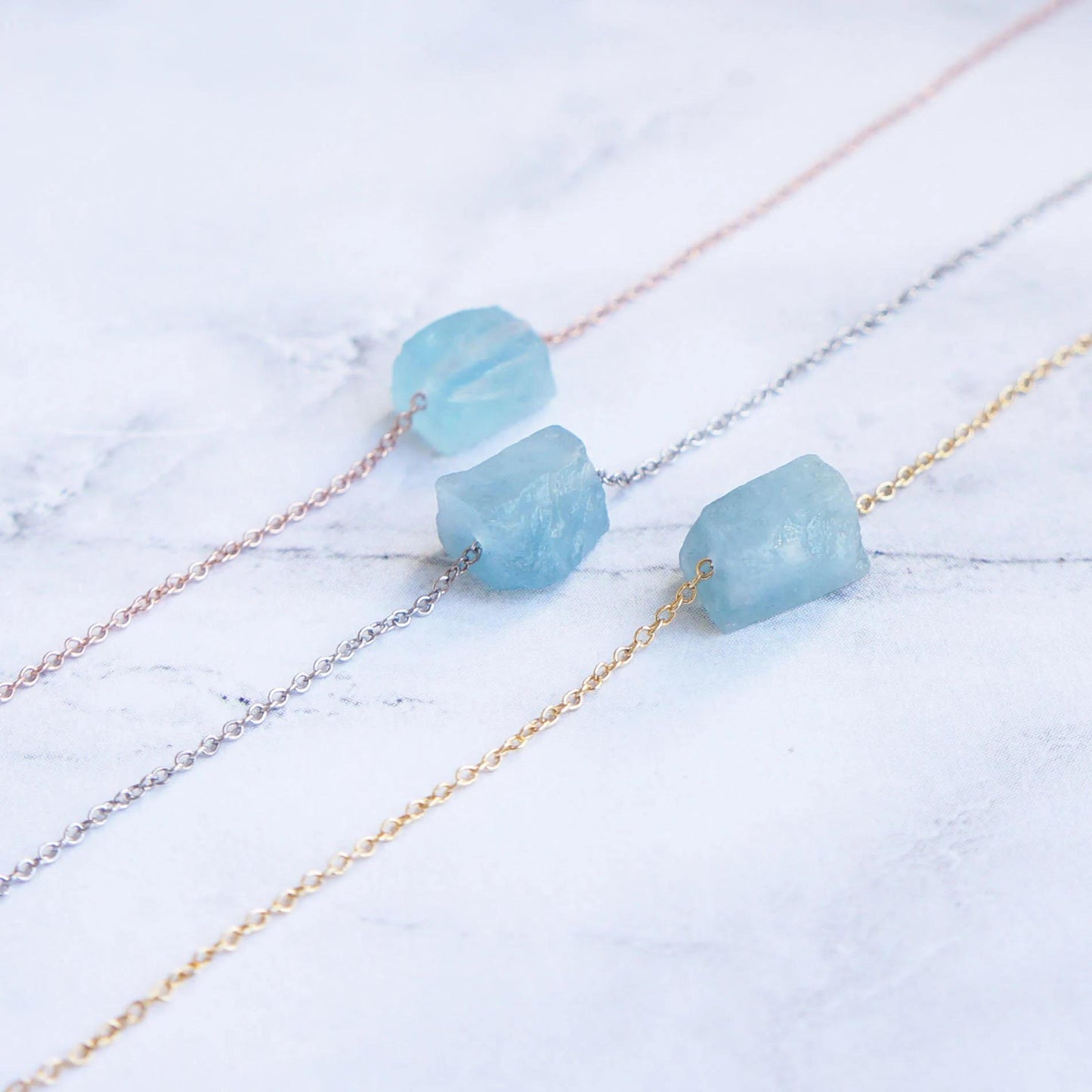 Raw Crystal Necklace Aquamarine Necklace March Birthstone Rough Stone Layering Necklace Natural Aquamarine Stone Pendant