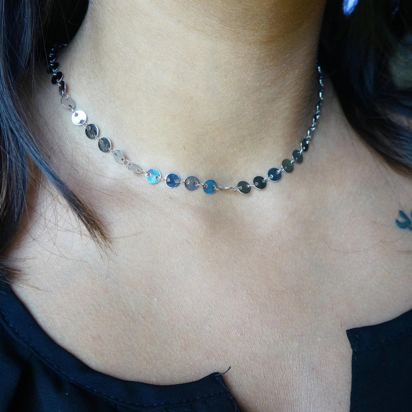 Dainty Dot Silver Choker Chain Necklace