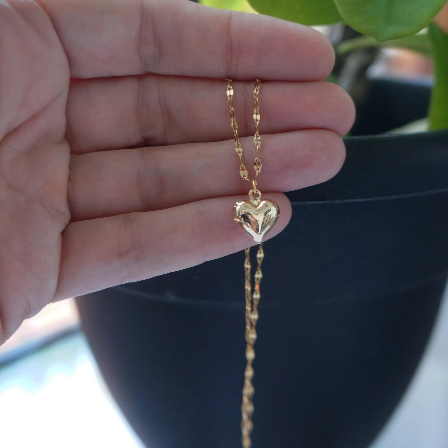 Dainty Puffy Heart Gold Necklace