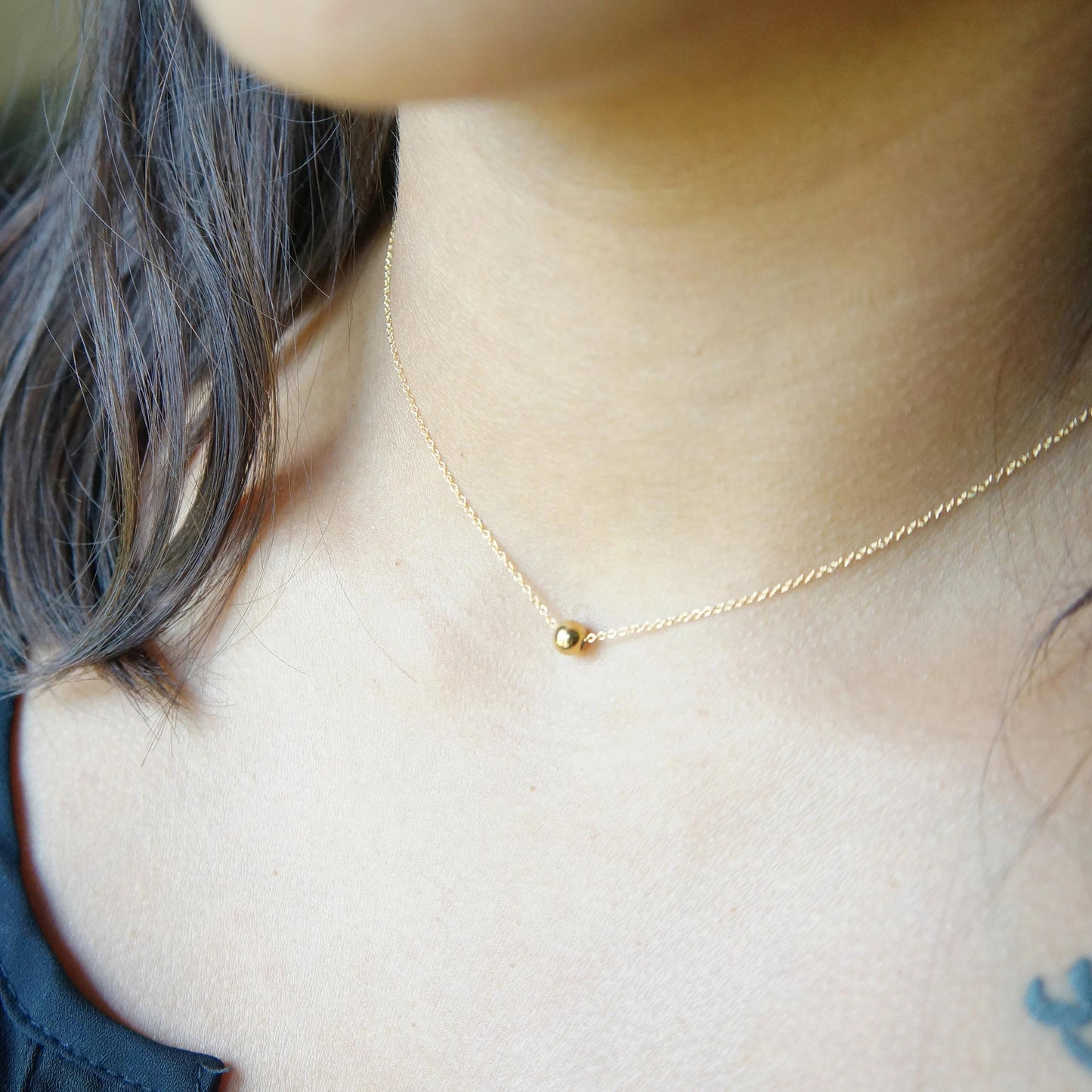 Tiny Gold Bead Necklace Wish Necklace Tiny Necklace Gift for Her Delicate Dainty Small Bead Sisters Necklace Friendship Necklace