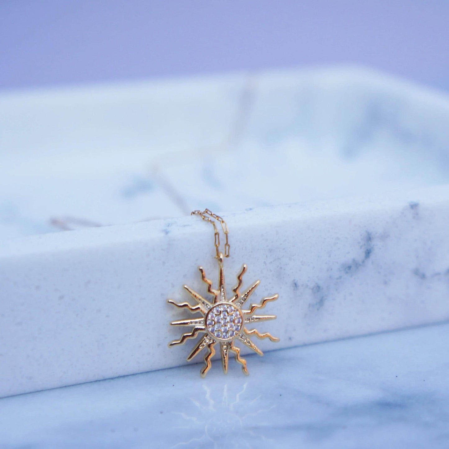 Dainty Gold Crystal Sun Charm Necklace