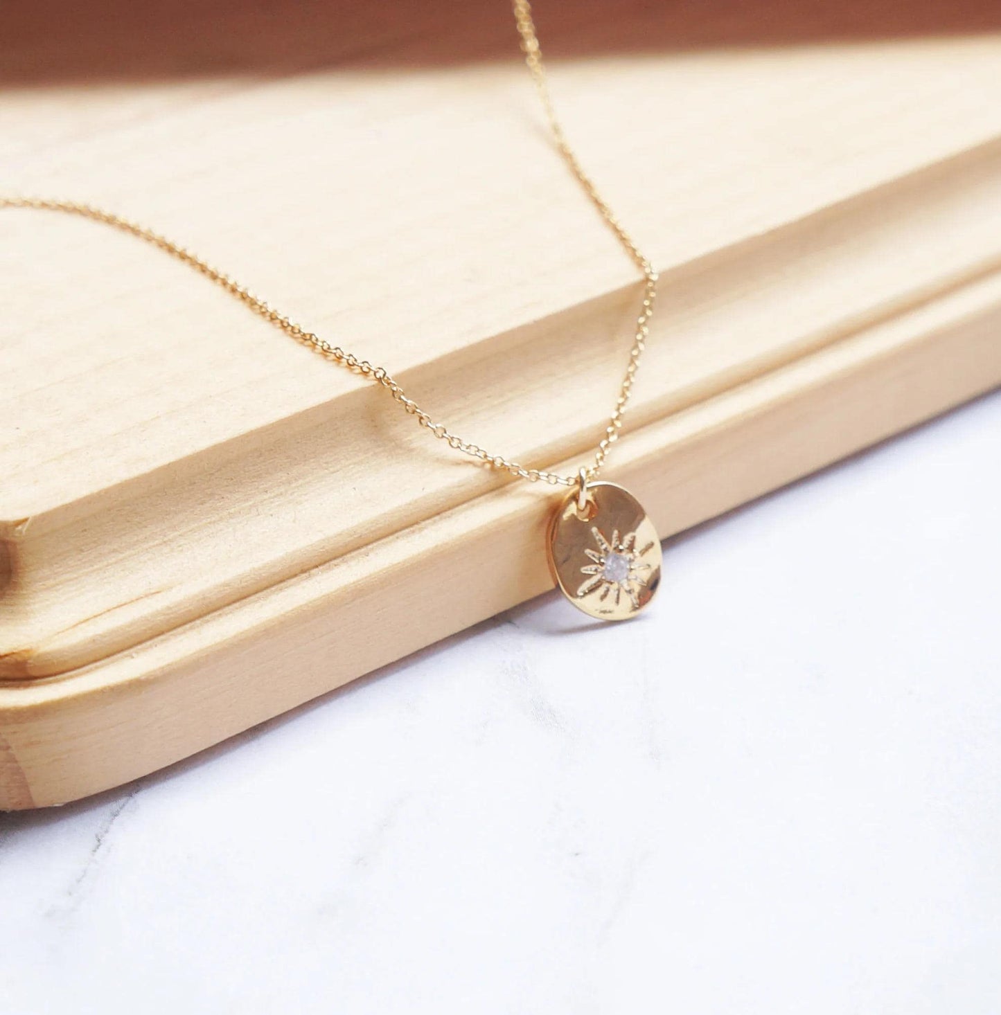 Tiny Sun Necklace Gold Sun Star Necklace Dainty Necklace Starburst CZ Charm Necklace Delicate Minimal Necklace