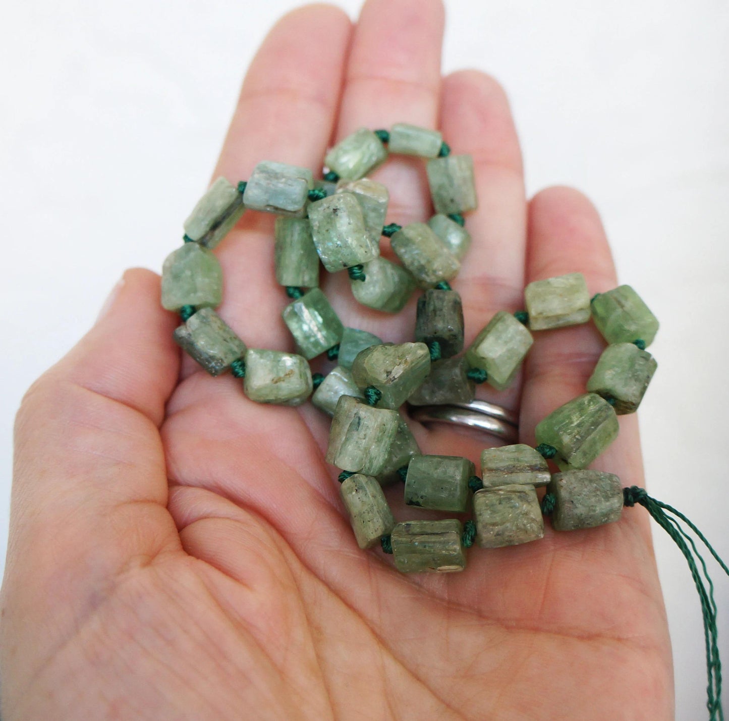 Raw Crystal Necklace Natural Sage Green Kyanite Necklace Rough Stone Layering Necklace Kyanite Stone Pendant Opens Chakras