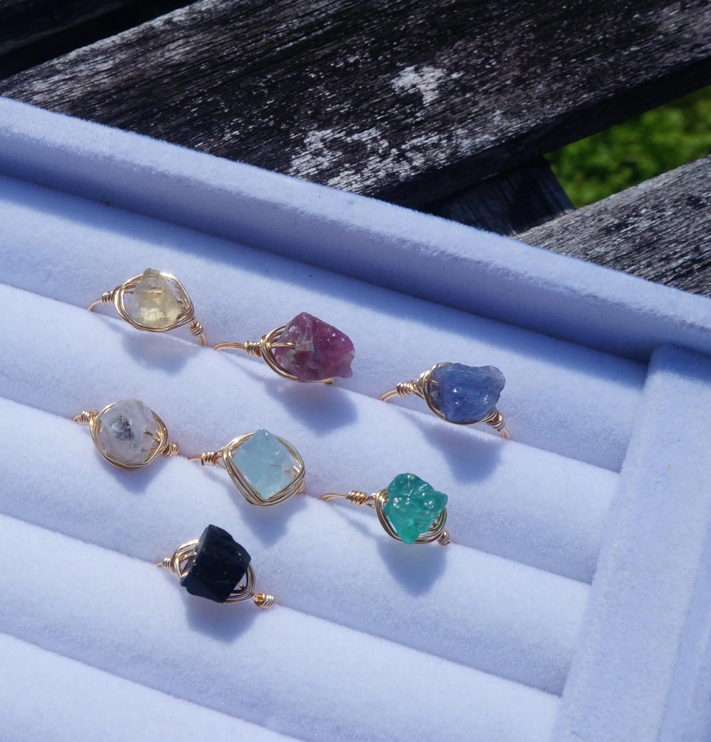 Raw Gemstone 14KT Gold Filled Ring Powerful Spiritual Rings Black Tourmaline Aquamarine Citrine Natural Rough Gemstones Wire Wrapped Rings