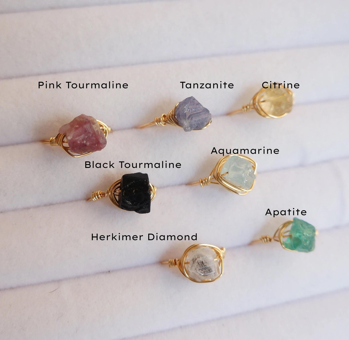 Raw Gemstone 14KT Gold Filled Ring Powerful Spiritual Rings Black Tourmaline Aquamarine Citrine Natural Rough Gemstones Wire Wrapped Rings