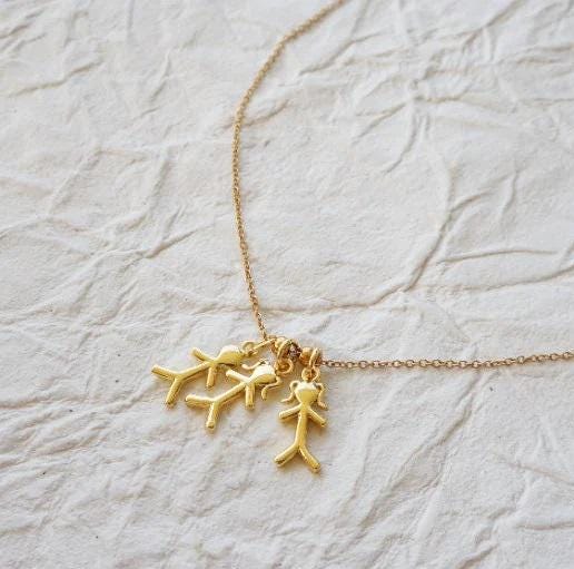 Tiny Boy Girl Gold Charm Necklace Jewelry for Mom Family Necklace Mother Gift Grandma Necklace Little People Charm Necklace