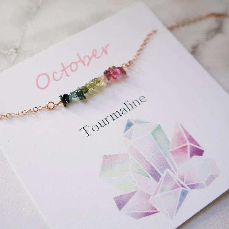 October Birthstone Necklace Tourmaline Necklace Multi Color Tourmaline Delicate Necklace Natural Raw Gemstone Gift for Women Mother Necklace