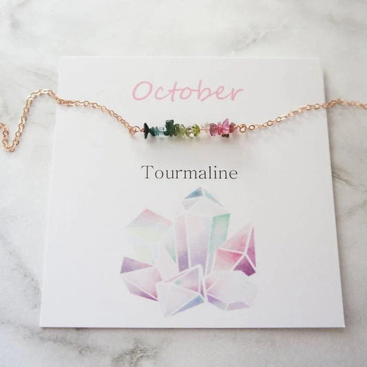 October Birthstone Necklace Tourmaline Necklace Multi Color Tourmaline Delicate Necklace Natural Raw Gemstone Gift for Women Mother Necklace