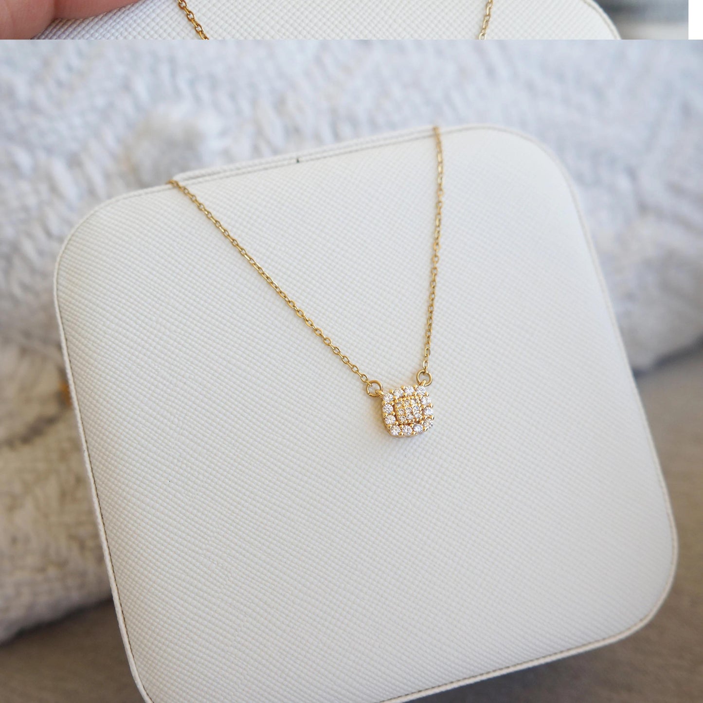 Dainty Gold Square Brilliant CZ Crystal Necklace