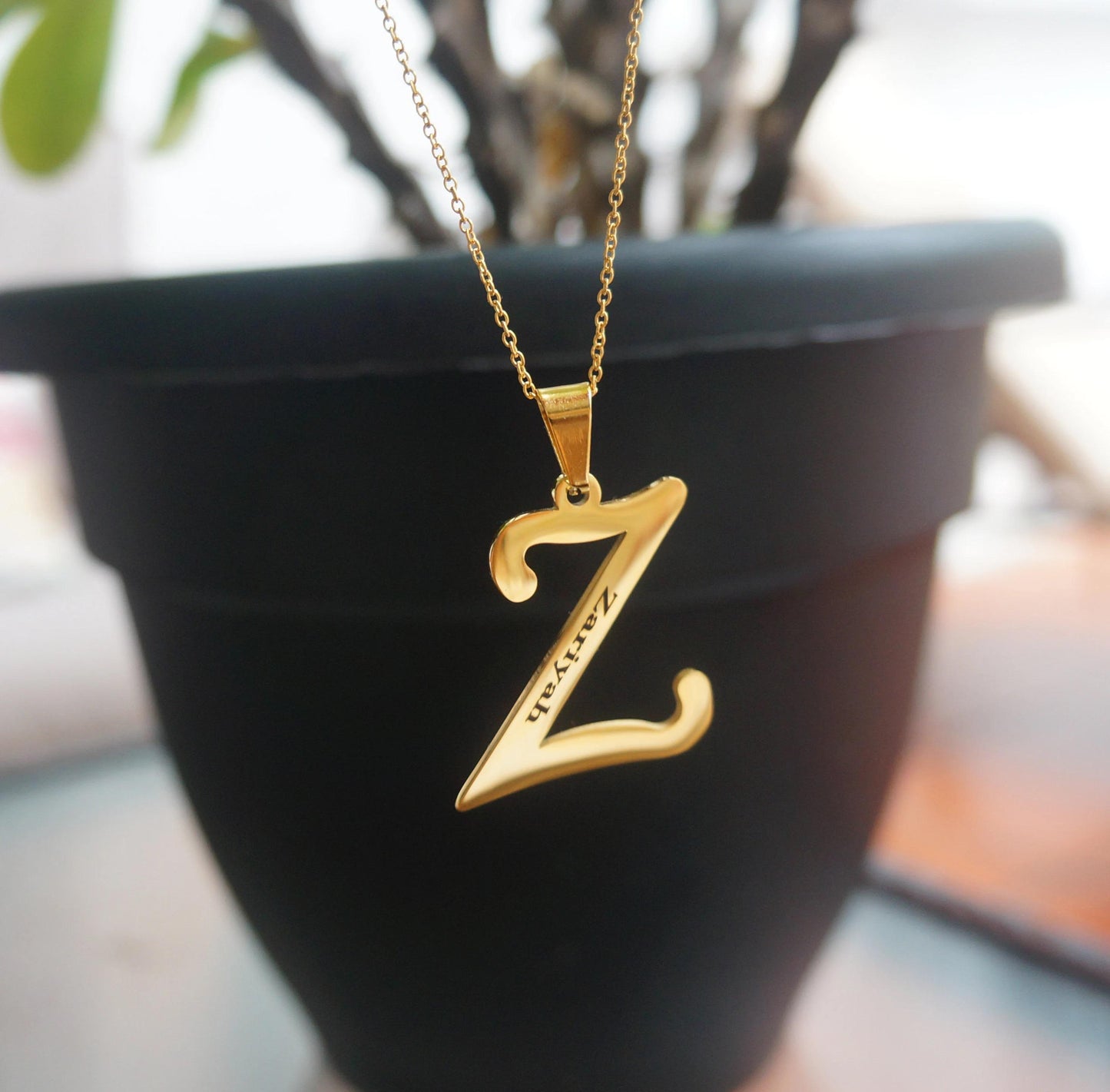 Letter Pendant Gold Necklace, Custom Initial Jewelry, Personalized Large Charm, Statement Necklace Gift for Her