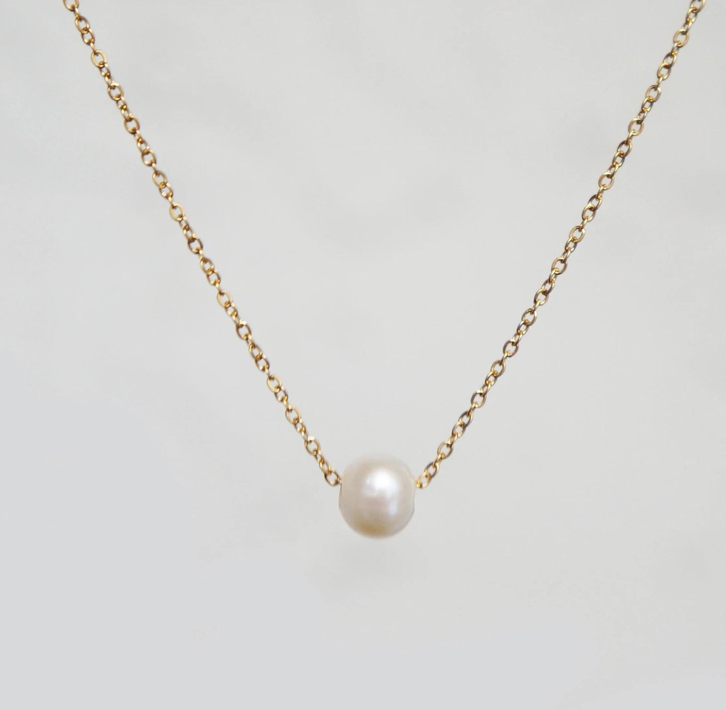 Single Pearl Necklace, Floating Pearl Pendant, Gold Chain Jewelry, Elegant Bridal Necklace, Thank You Gift, Simple Necklace