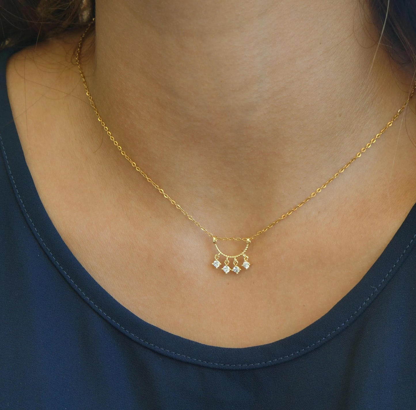 Tiny Stars Gold Necklace, Dainty Crystal Charm Pendant, Sparkly Jewelry Gift for Her, CZ Crystals Necklace, Delicate Necklace for Woman