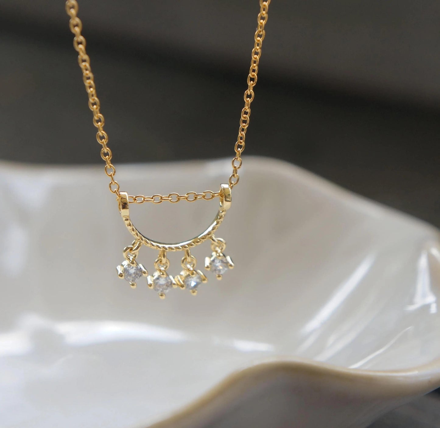 Tiny Stars Gold Necklace, Dainty Crystal Charm Pendant, Sparkly Jewelry Gift for Her, CZ Crystals Necklace, Delicate Necklace for Woman