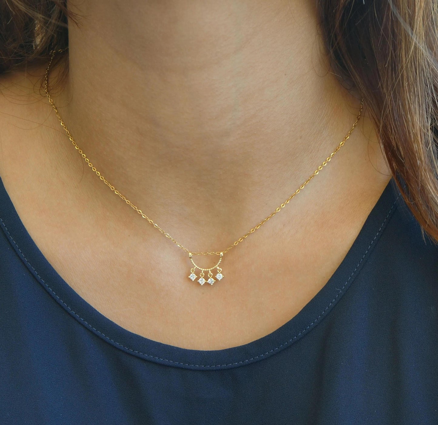 Tiny Stars Gold Necklace, Dainty Crystal Charm Pendant, Sparkly Jewelry Gift for Her, CZ Crystals Necklace, Delicate Necklace for Woman