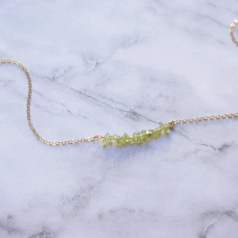 Peridot Necklace August Birthstone Personalized Gift Necklace Green Peridot Delicate Gold Necklace Hand Beaded Gemstone Necklace