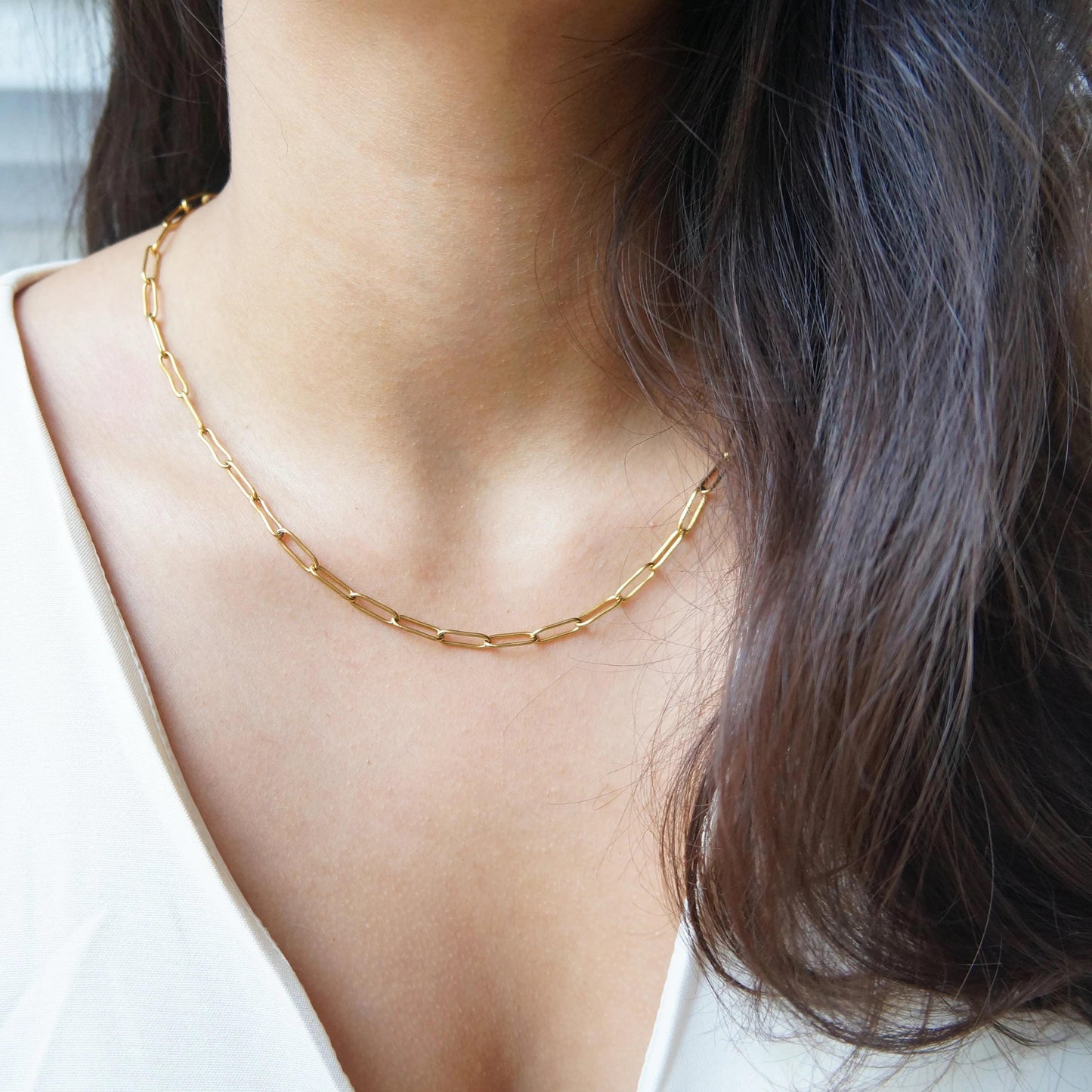 Paperclip Chain Necklace Link Chain Necklace Layering Chain Gold Link Choker Gold Paper Clip Necklace for Women