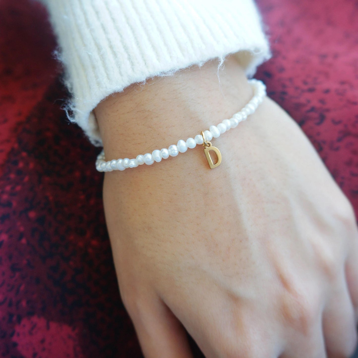 Personalized Pearl Bracelet with Letter Charm