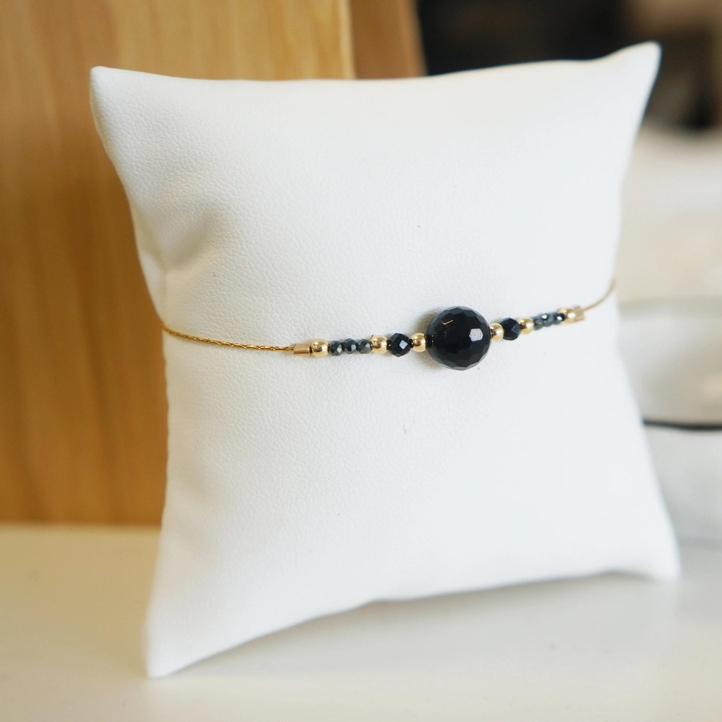 Dainty Black Tourmaline Bracelet Delicate Minimal Faceted Black Bead Protection Stone Bracelet for Woman Gift for Friends Sister Bracelet