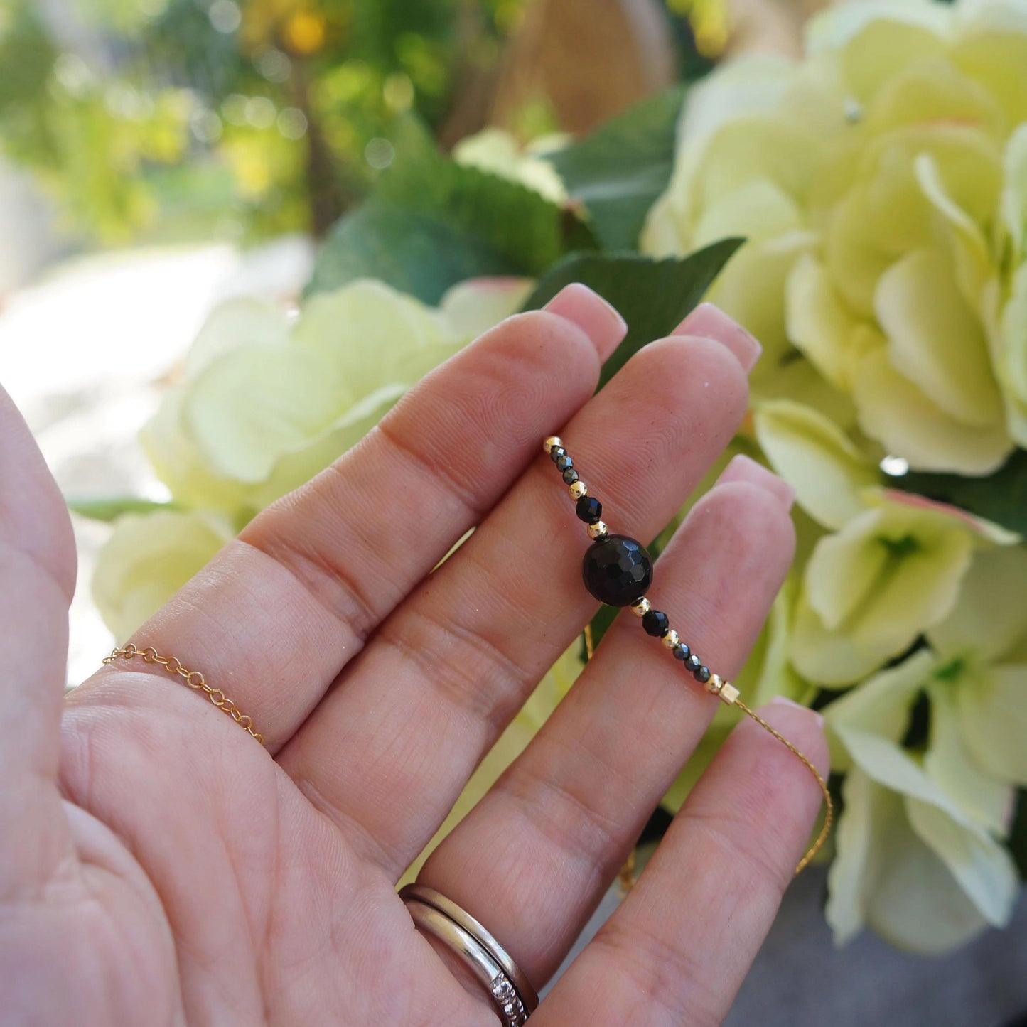 Dainty Black Tourmaline Bracelet Delicate Minimal Faceted Black Bead Protection Stone Bracelet for Woman Gift for Friends Sister Bracelet