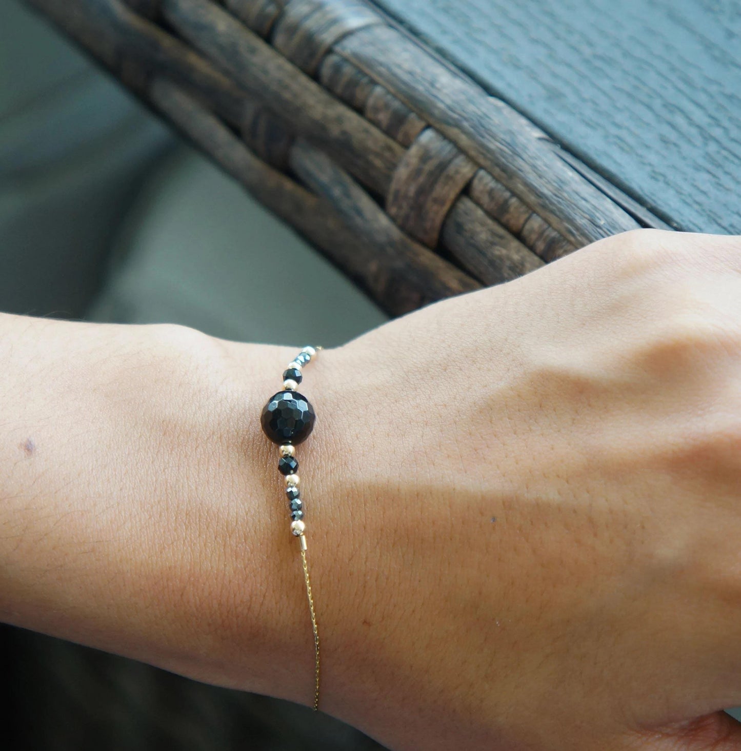 Dainty Black Tourmaline Bracelet Delicate Minimal Faceted Black Bead Protection Stone Bracelet for Woman Gift for Friends Sister Bracelet