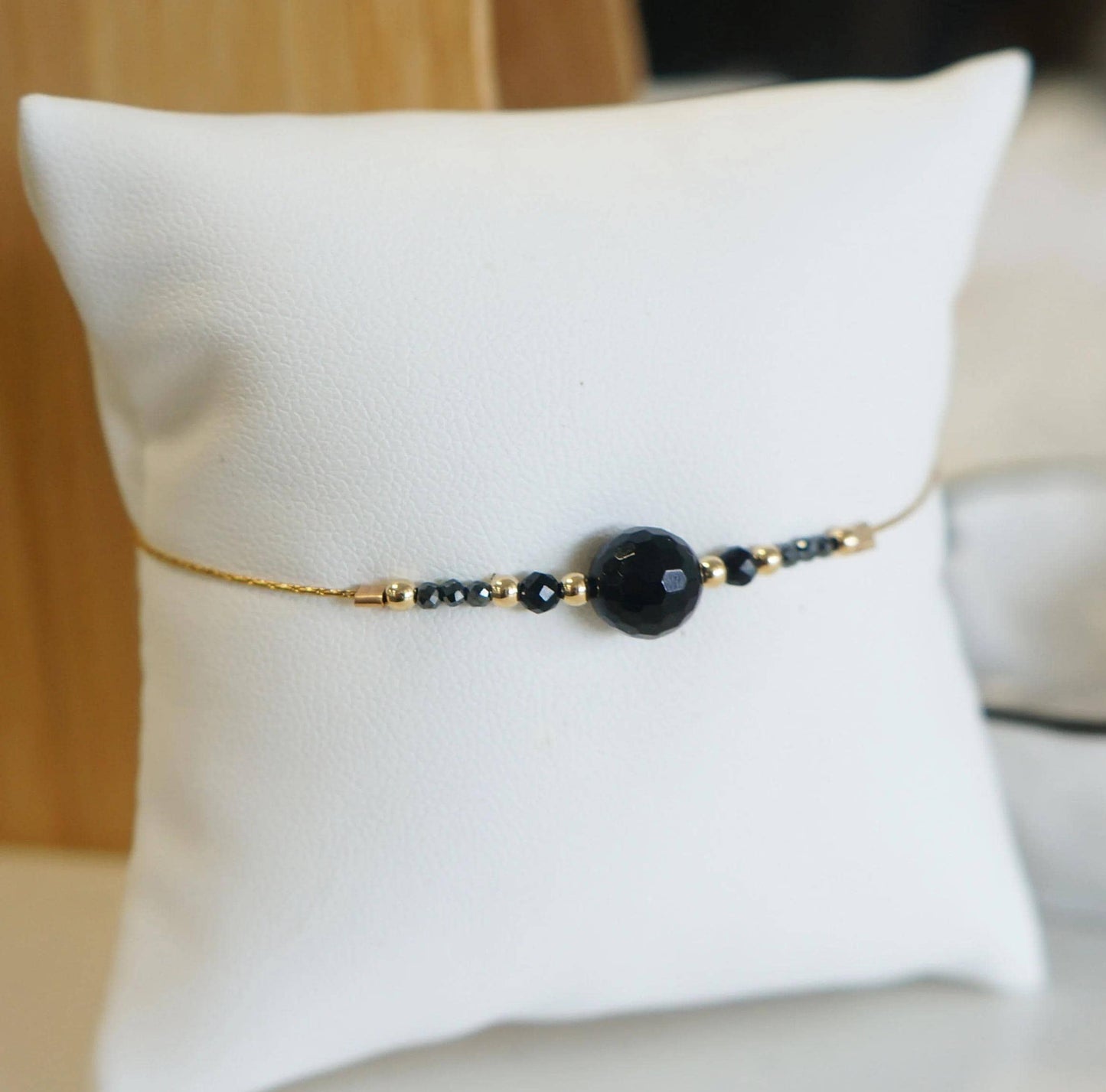 Dainty Black Tourmaline Bracelet Delicate Minimal Faceted Black Bead Protection Stone Bracelet for Woman Gift for Friends Sister Bracelet