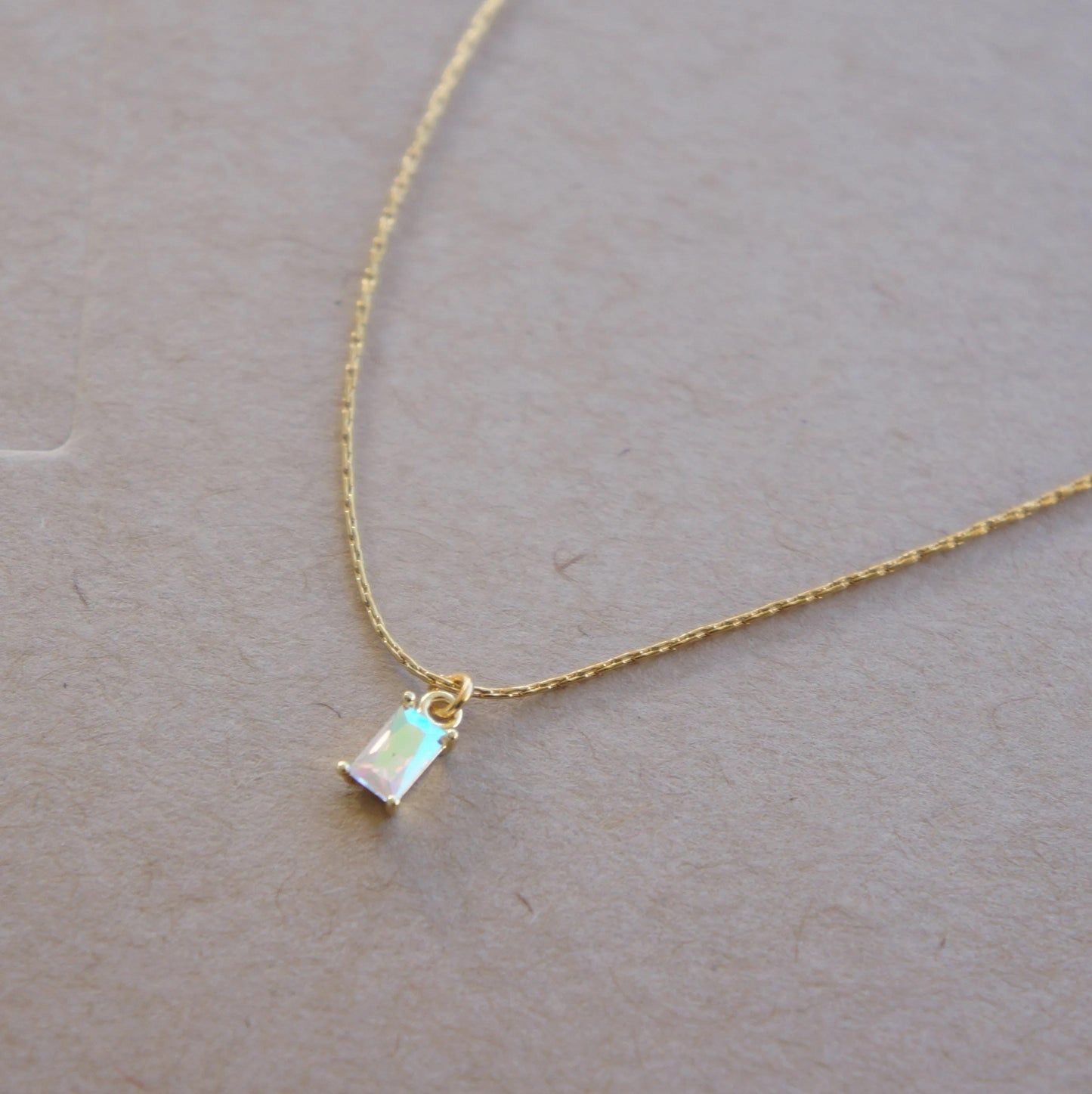 Tiny Crystal Necklace Minimalist Necklace Ultra Dainty Baguette Necklace Snake Thread Chain Layering Necklace for Woman