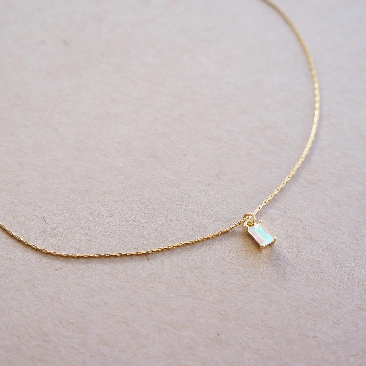 Tiny Crystal Necklace Minimalist Necklace Ultra Dainty Baguette Necklace Snake Thread Chain Layering Necklace for Woman