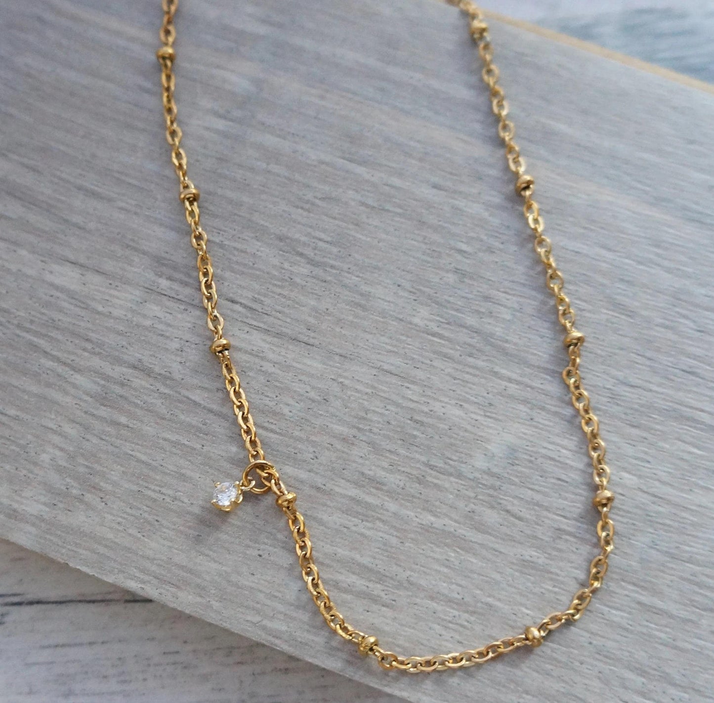 Gold Dainty Satellite Sparkle Chain Delicate Layered Chain Minimalist Necklace Crystal Charm Choker Chain Necklace Jewelry Gift for Women