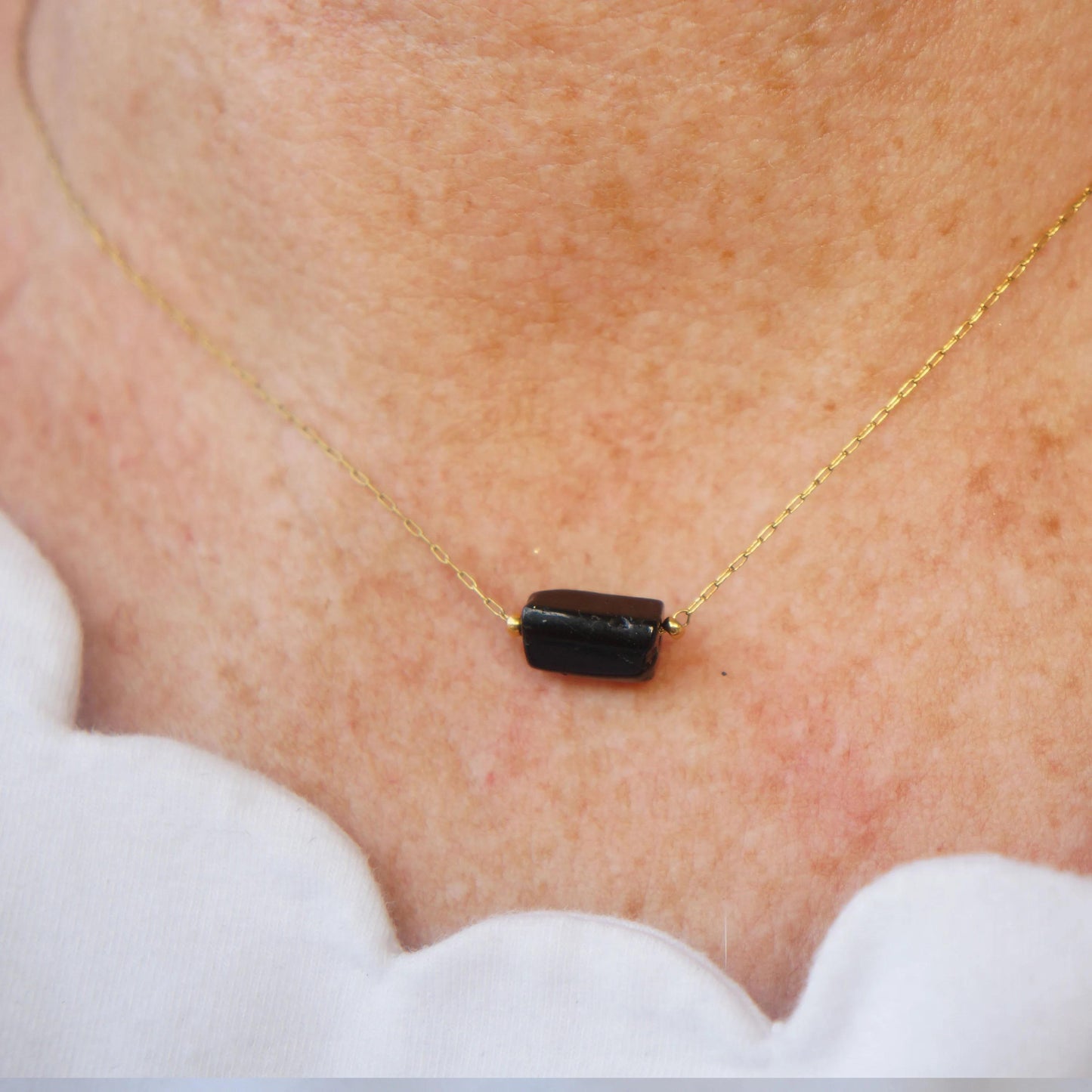 Healing Black Tourmaline Necklace, Powerful Protection Stone, Gift for Her, Spiritual Necklace, Raw Cut Back Crystal for Women