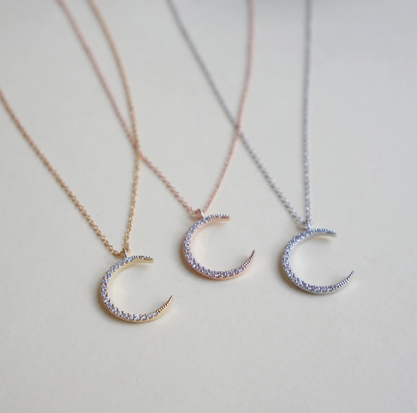 Moon Necklace Best Friends Necklace Gift Idea Crescent Moon Pendant Necklace Cubic Zirconia Moon Necklace Rose Gold Silver Gold