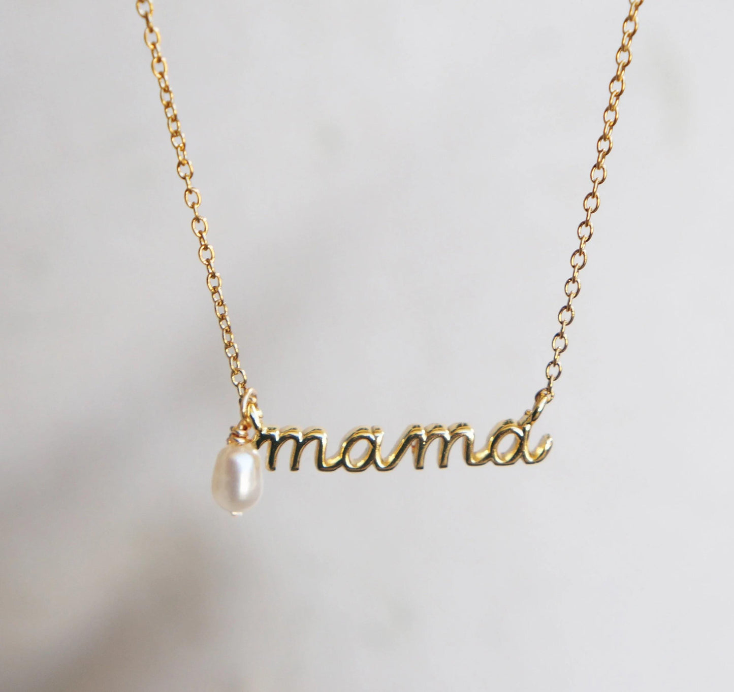 Gold Mama Necklace with Tiny Pearl