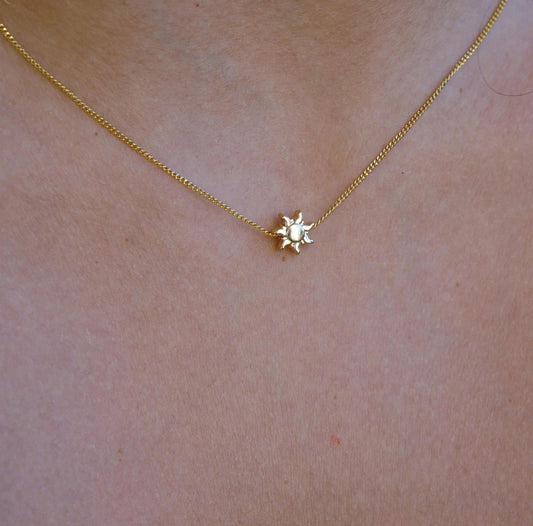 Dainty Gold Necklace Sun Bead Charm, Delicate Chain, Small Gift, Cute, Gift for Her, Tiny Gold Necklace, Jewelry, Necklace for Woman