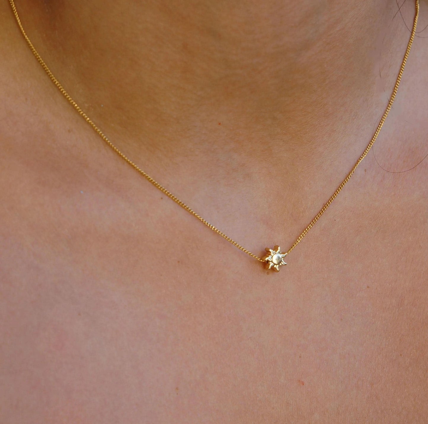 Dainty Gold Necklace Sun Bead Charm, Delicate Chain, Small Gift, Cute, Gift for Her, Tiny Gold Necklace, Jewelry, Necklace for Woman