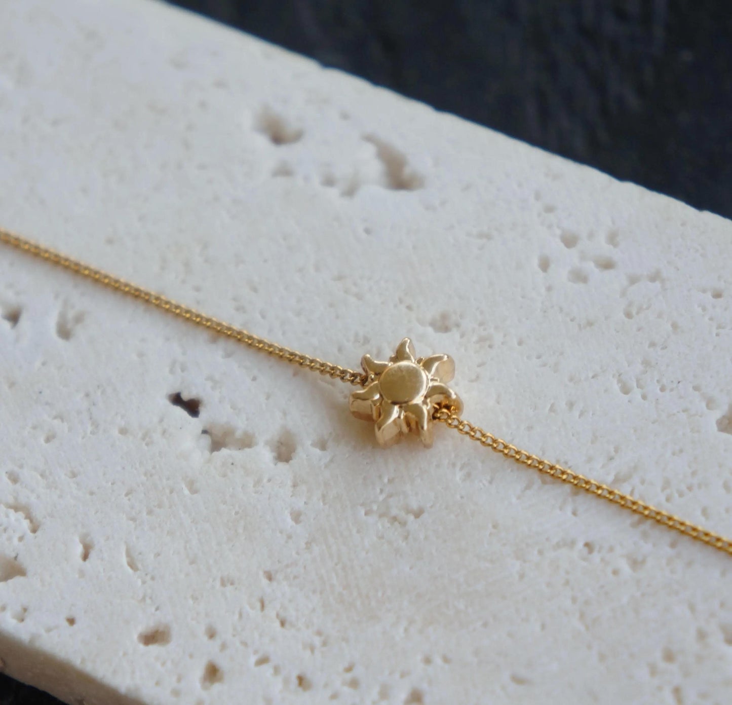 Dainty Gold Necklace Sun Bead Charm, Delicate Chain, Small Gift, Cute, Gift for Her, Tiny Gold Necklace, Jewelry, Necklace for Woman