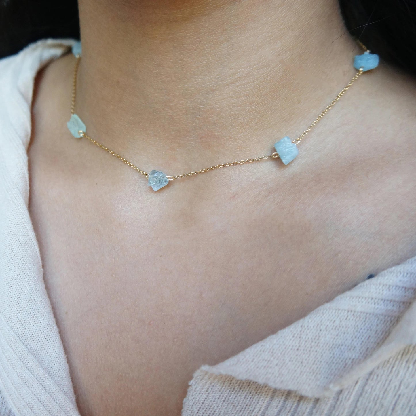 Aquamarine Choker Necklace Rough Gemstone Necklace March Birthstone Gift Crystal Necklace Stone Choker