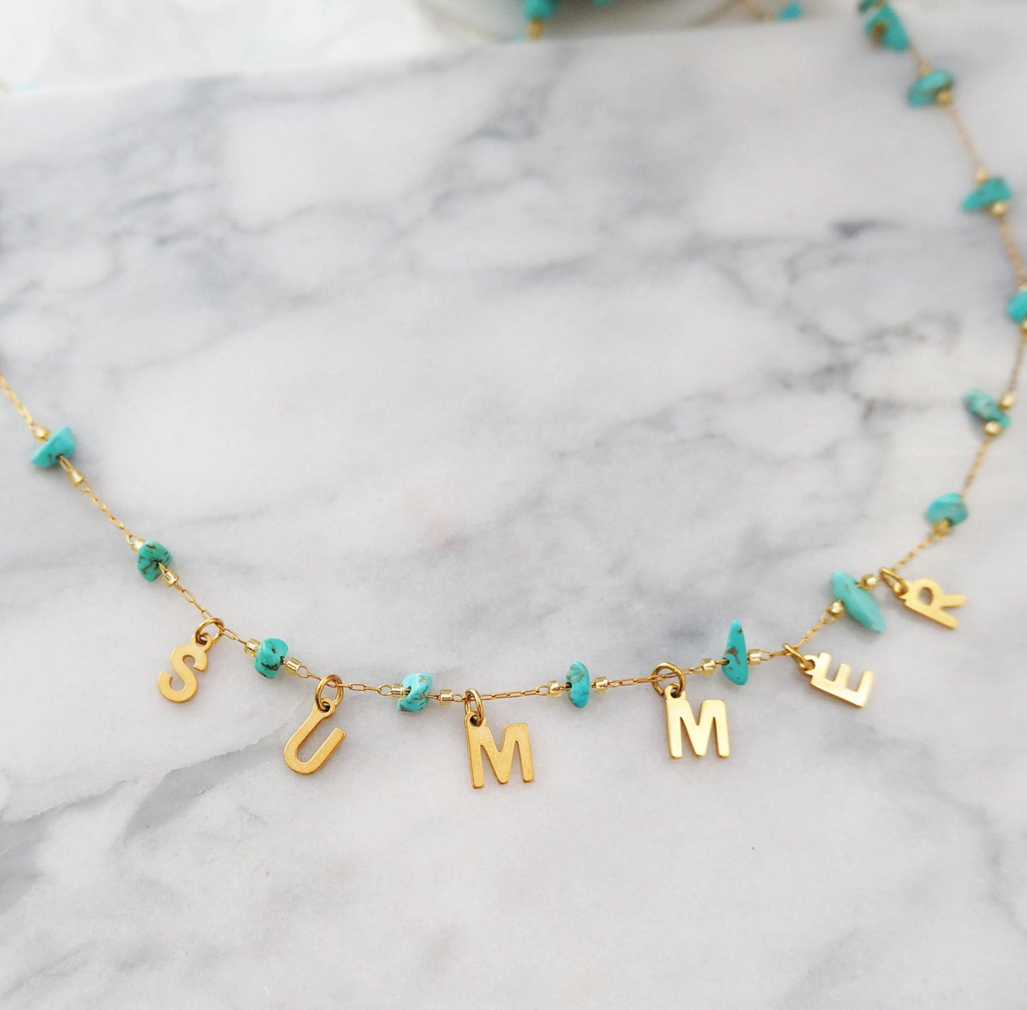 Initial Necklace Turquoise Beaded Necklace Personalized Necklace Tribe Friendship Necklace Custom Gold Necklace Birthday Gift for Women