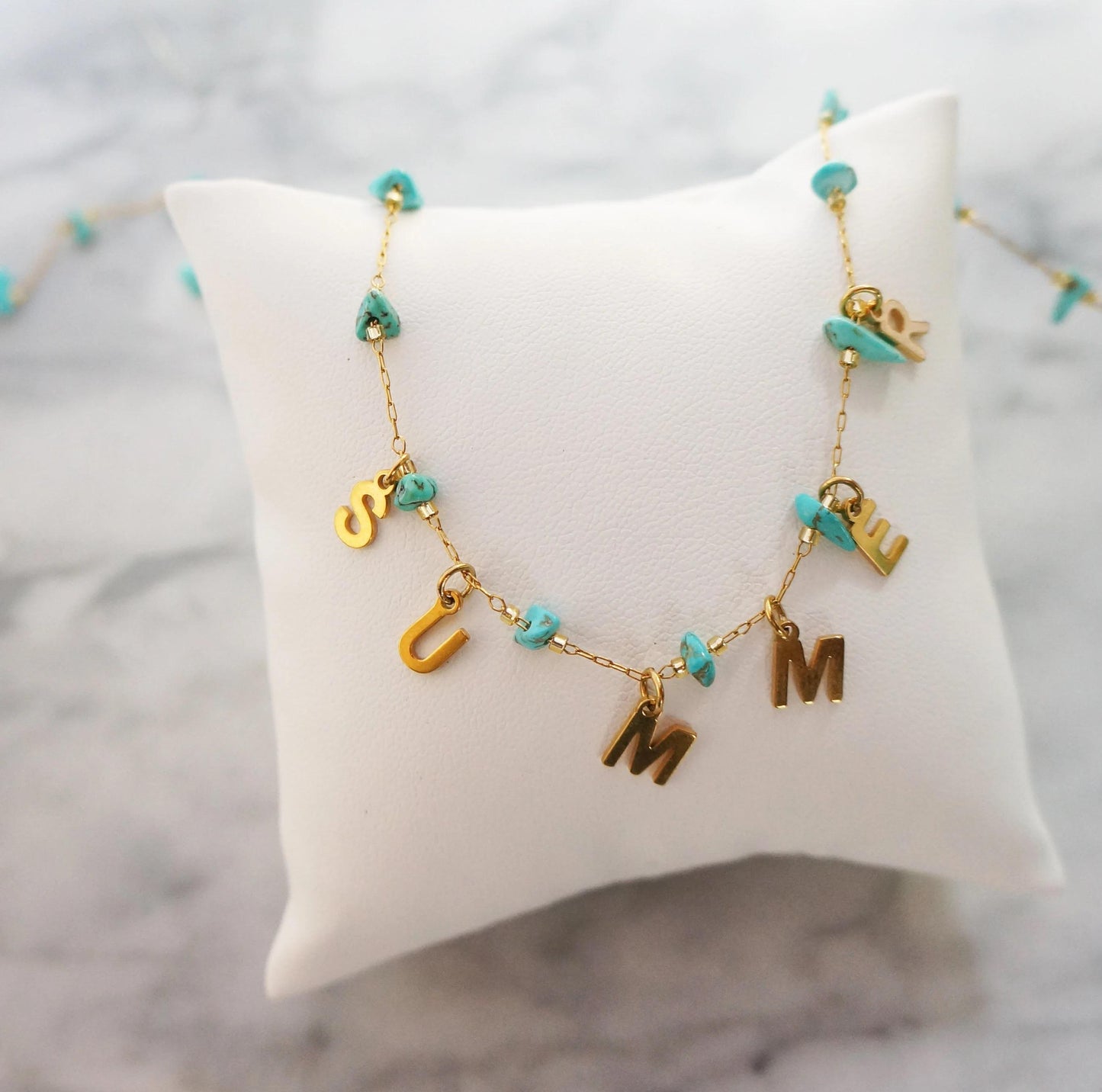 Initial Necklace Turquoise Beaded Necklace Personalized Necklace Tribe Friendship Necklace Custom Gold Necklace Birthday Gift for Women