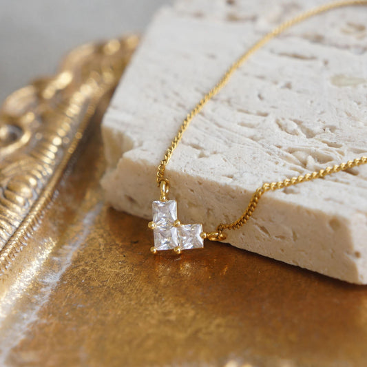 Delicate Crystal CZ Necklace, Gold Chain, Dainty Charm, Gift for Her, Minimalist Style, Necklace for Woman, Dainty Necklace, Tiny Charm