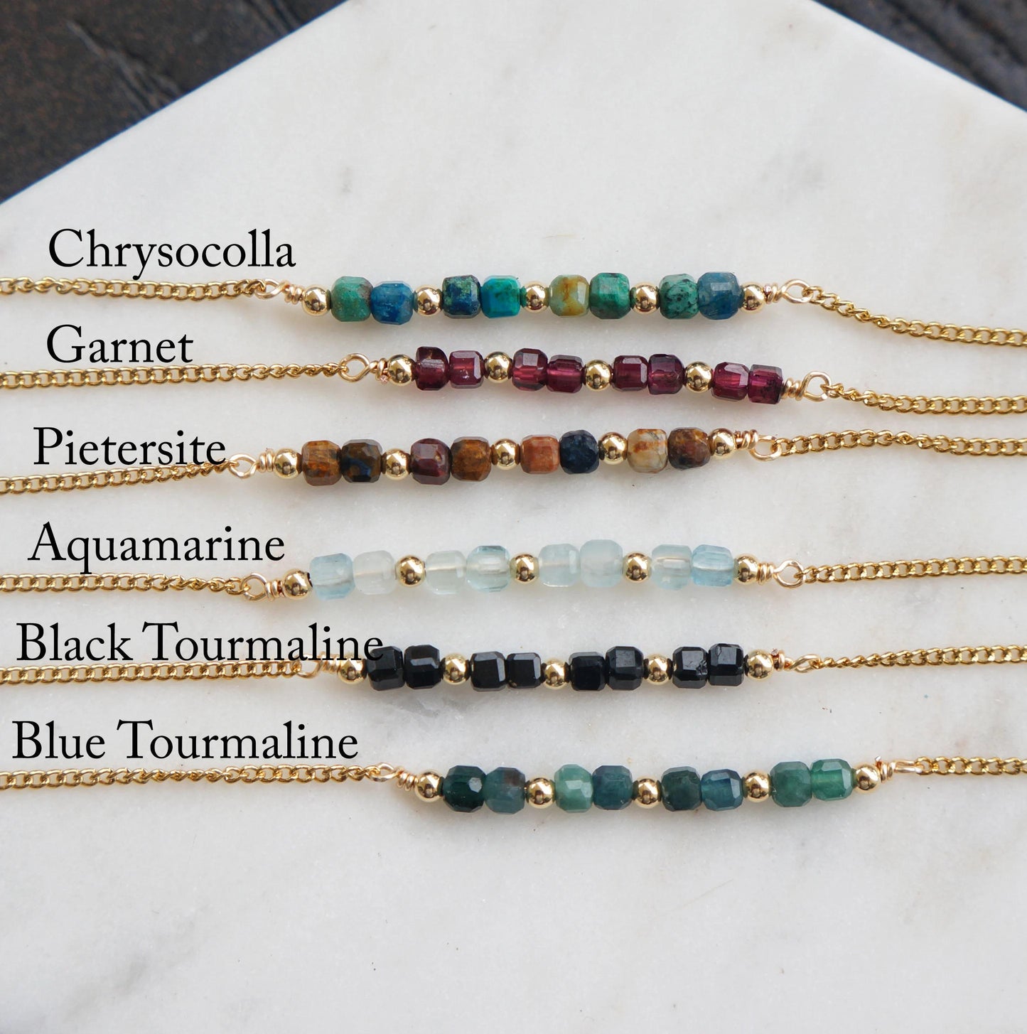 Chrysocolla Dainty Gold Bracelet Curb Delicate Chain Bracelet Tiny Gemstone Beaded Bracelet Tiny Gems Bracelet